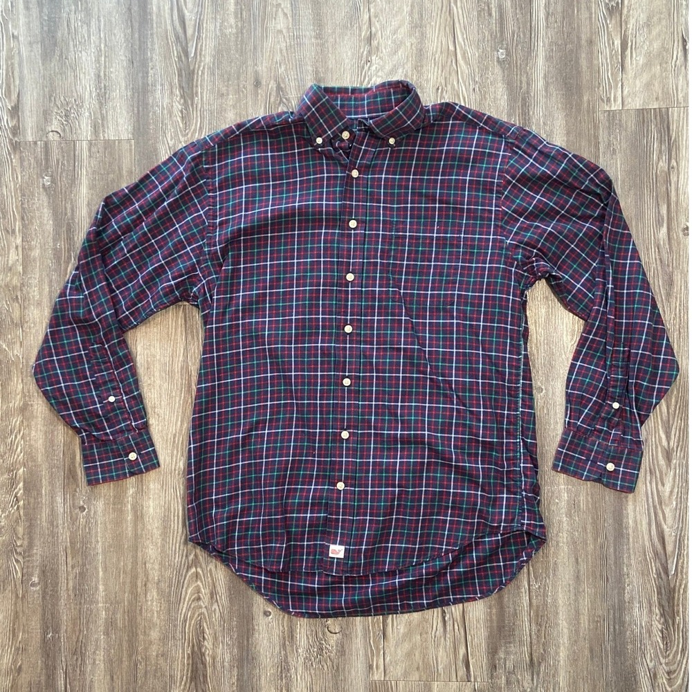 Vineyard Vines Mens L Navy Button Down Shirt Red Green Plaid Long Sleeve
